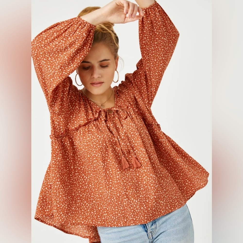 Hayden Rust Boho Peplum Blouse